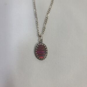 Virgin Valley Silver Tone Opalized Wood Fire Opal Handmade Pendant Necklace